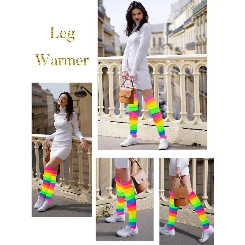 Women’s Neon Knit Leg Warmers 80% Viscose 20% Nylon 24in for 80s Parties